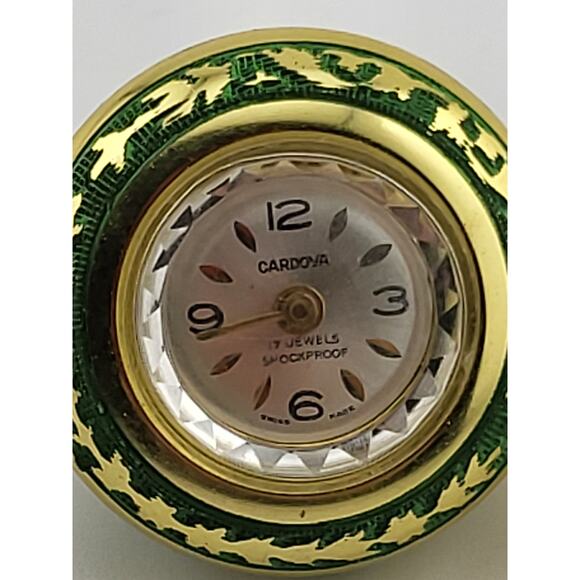 Vintage Cardova 17 Jewel Green Enamel Pendant Watch Swiss Made Works - Picture 2 of 6